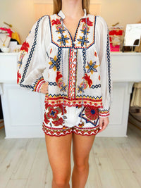 Farm Rio Mary Tiles Embroidered Blouse