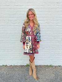 FARM RIO Stained Glass Beauty Mixed Scarves Mini Dress
