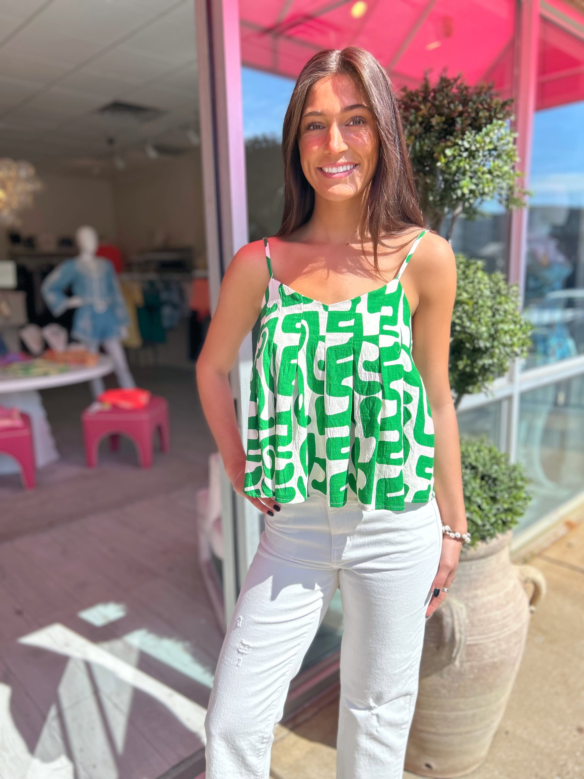 THML Evelyn Pleated Geo Print Top