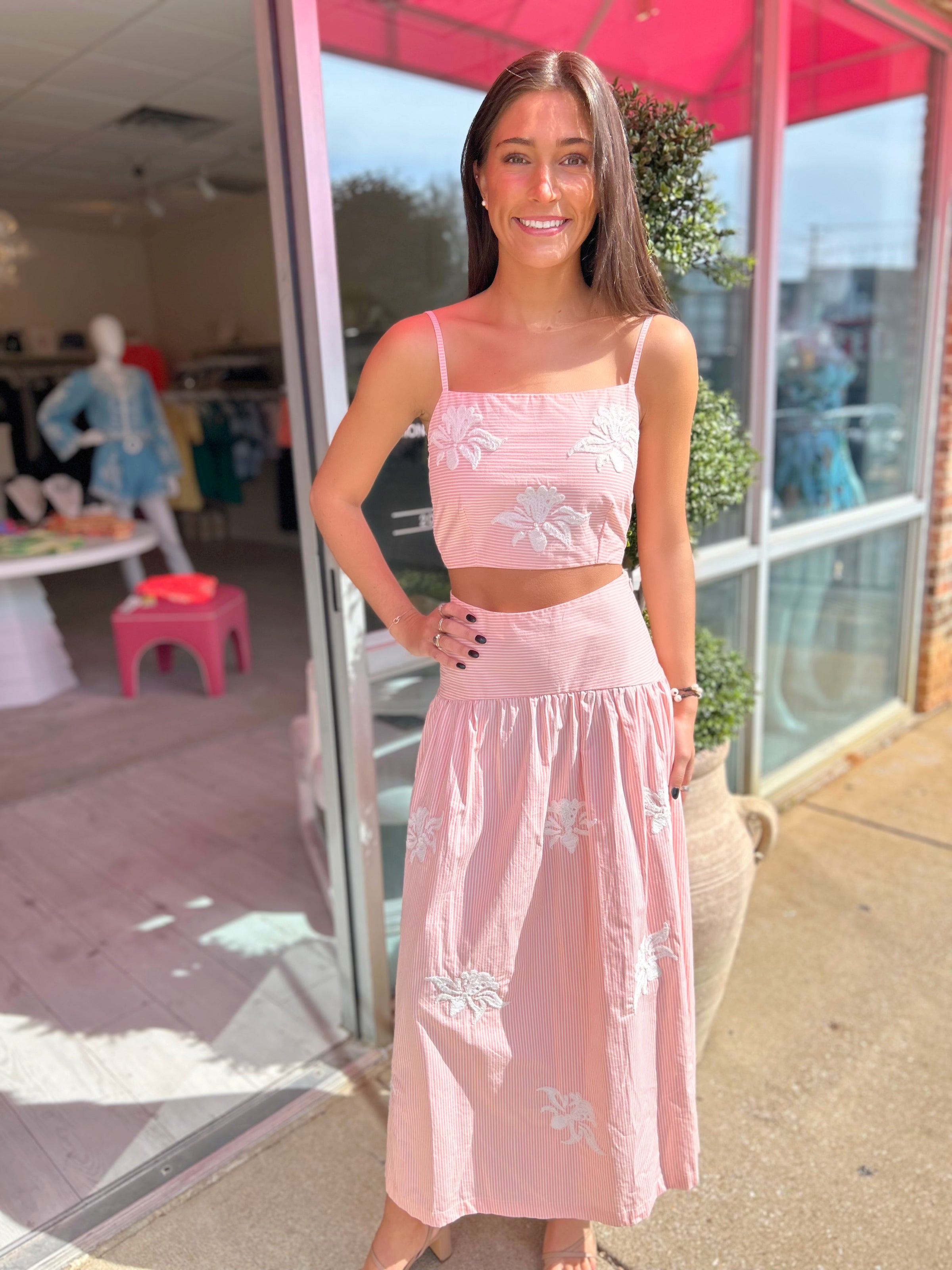 Lusana Oliver Embroidered Poplin Skirt Set in Orchid Stripe