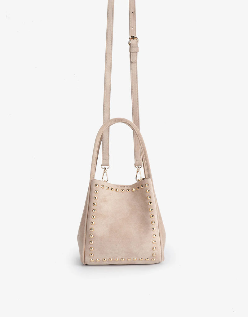 REMI/REID Hollace Mini Tote Studded Faux Suede in Foundation