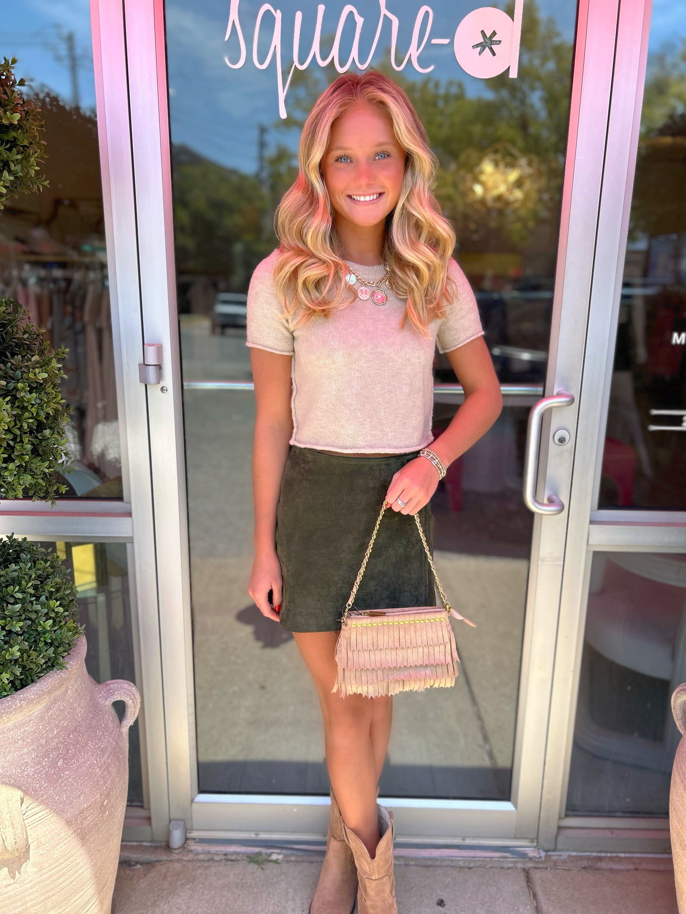 Sadie Knit Crop Sweater in Light Mocha