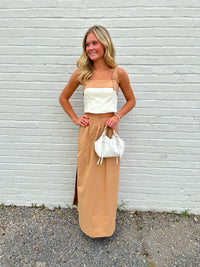 Dress To Buckled Linen Blouse & Side Slit Skirt Set