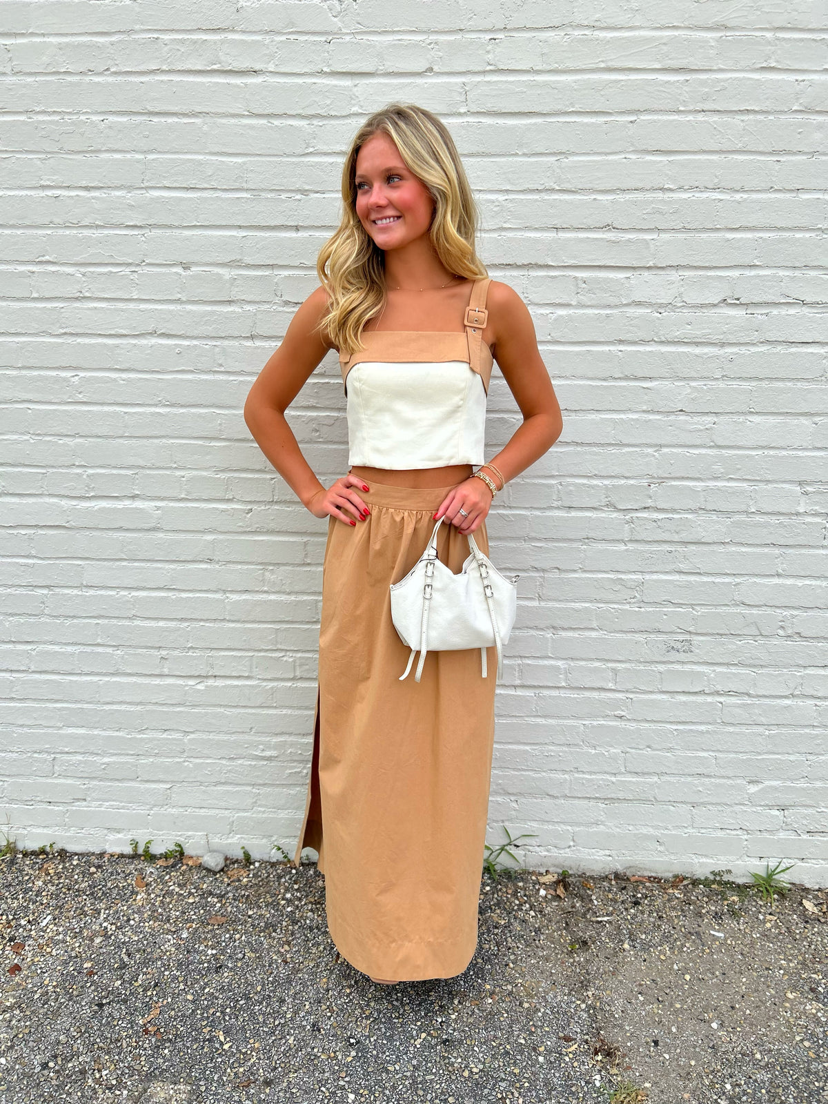 Dress To Buckled Linen Blouse & Side Slit Skirt Set