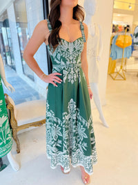 FARM RIO Miranda Dark Green Belt Buckles Maxi Dress