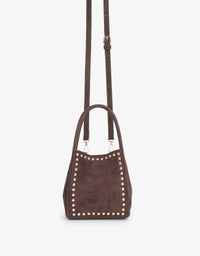 REMI/REID Hollace Mini Tote Studded Faux Suede in Chocolate