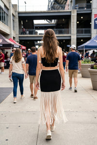 Anders Panel Top & Fringe Skirt Set in Black