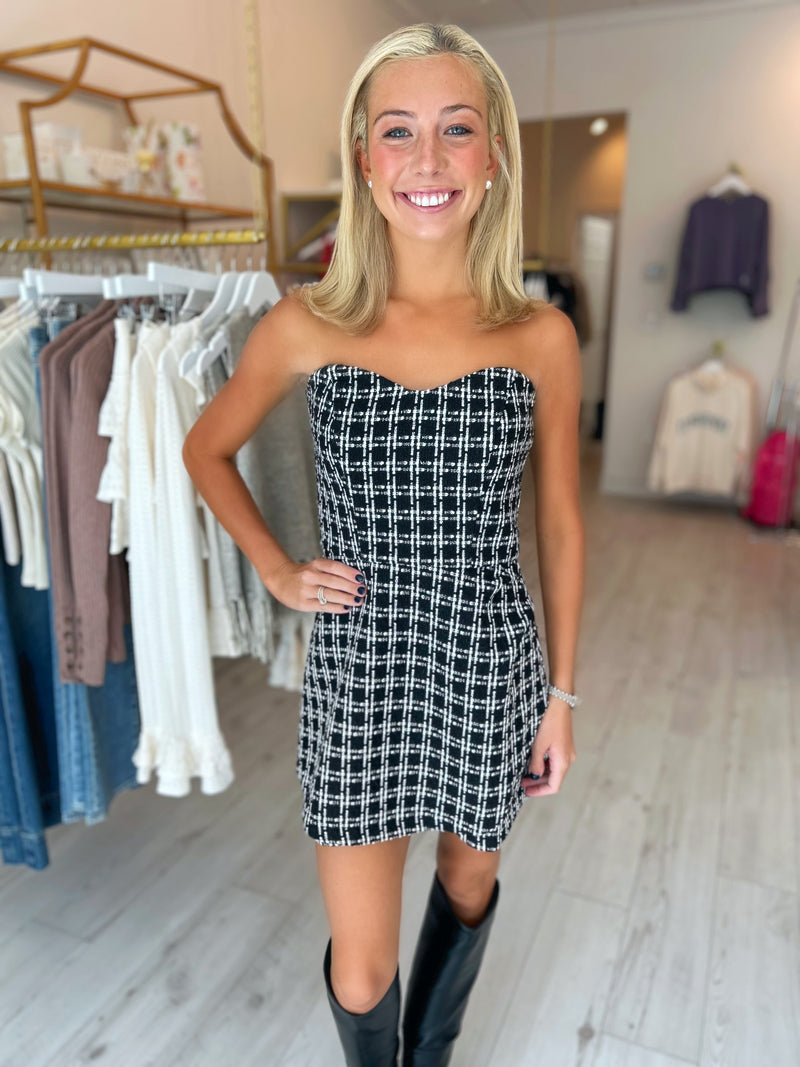 Rhode Tweed Checkered Wrap Mini Dress