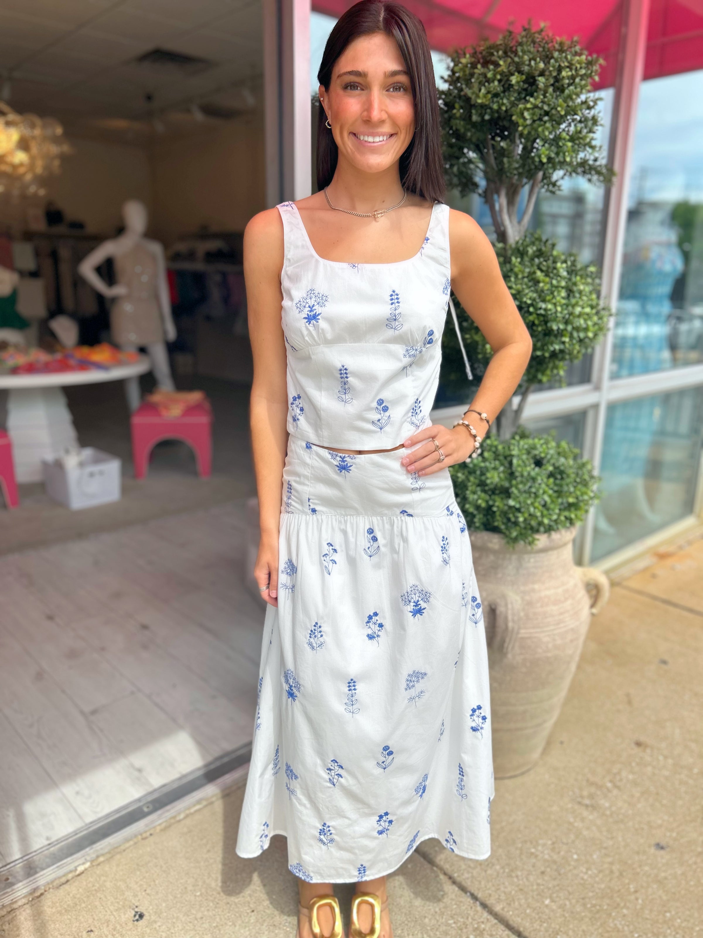 Nibi-MTK Demi Top & Odessa Skirt Set in Soft Stitch Blue