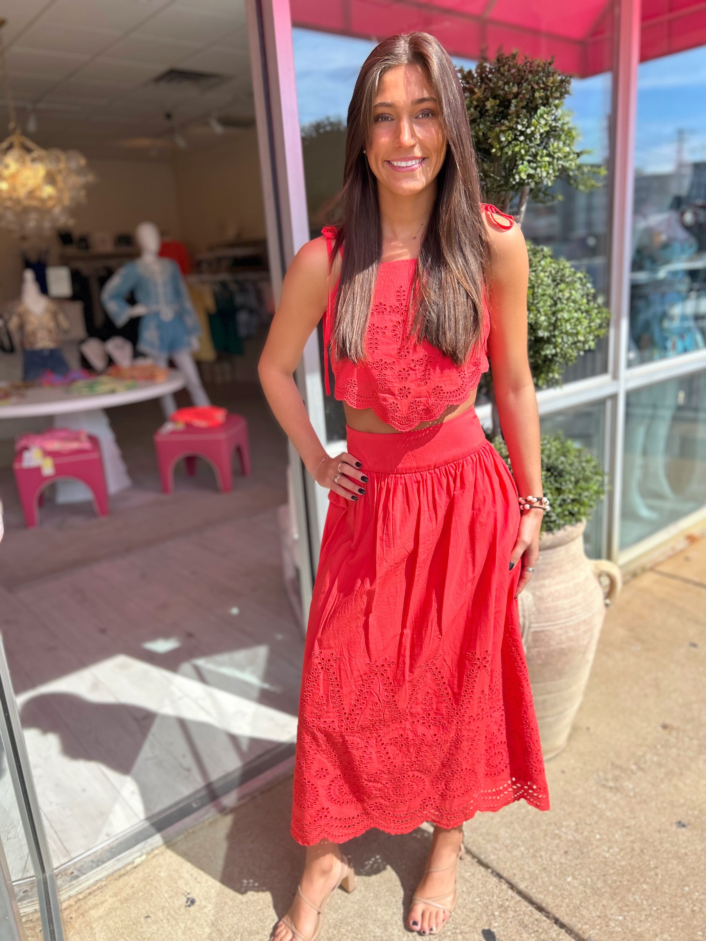 Bailey Embroidered Top and Midi Skirt Set