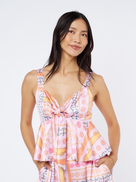 Ciebon Adela Printed Front Tie Top & Arden Pleated Shorts