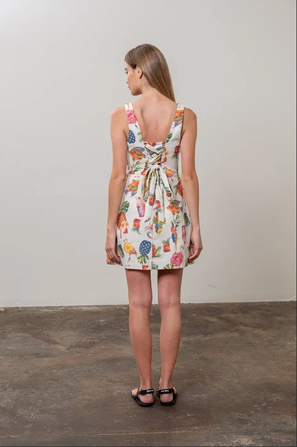 Moon River Tropical Print Sleeveless Mini Dress