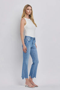 Perfectly High Rise Uneven Raw Hem Kick Flare Jeans
