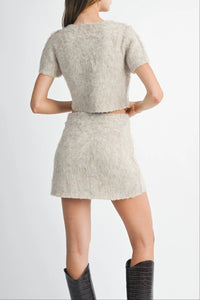 Blaine Fuzzy Crop Cardi & Mini Skirt Set