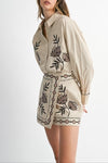 Hyde Embroidered Button Down Shirt & Mini Skirt Set