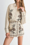 Hyde Embroidered Button Down Shirt & Mini Skirt Set