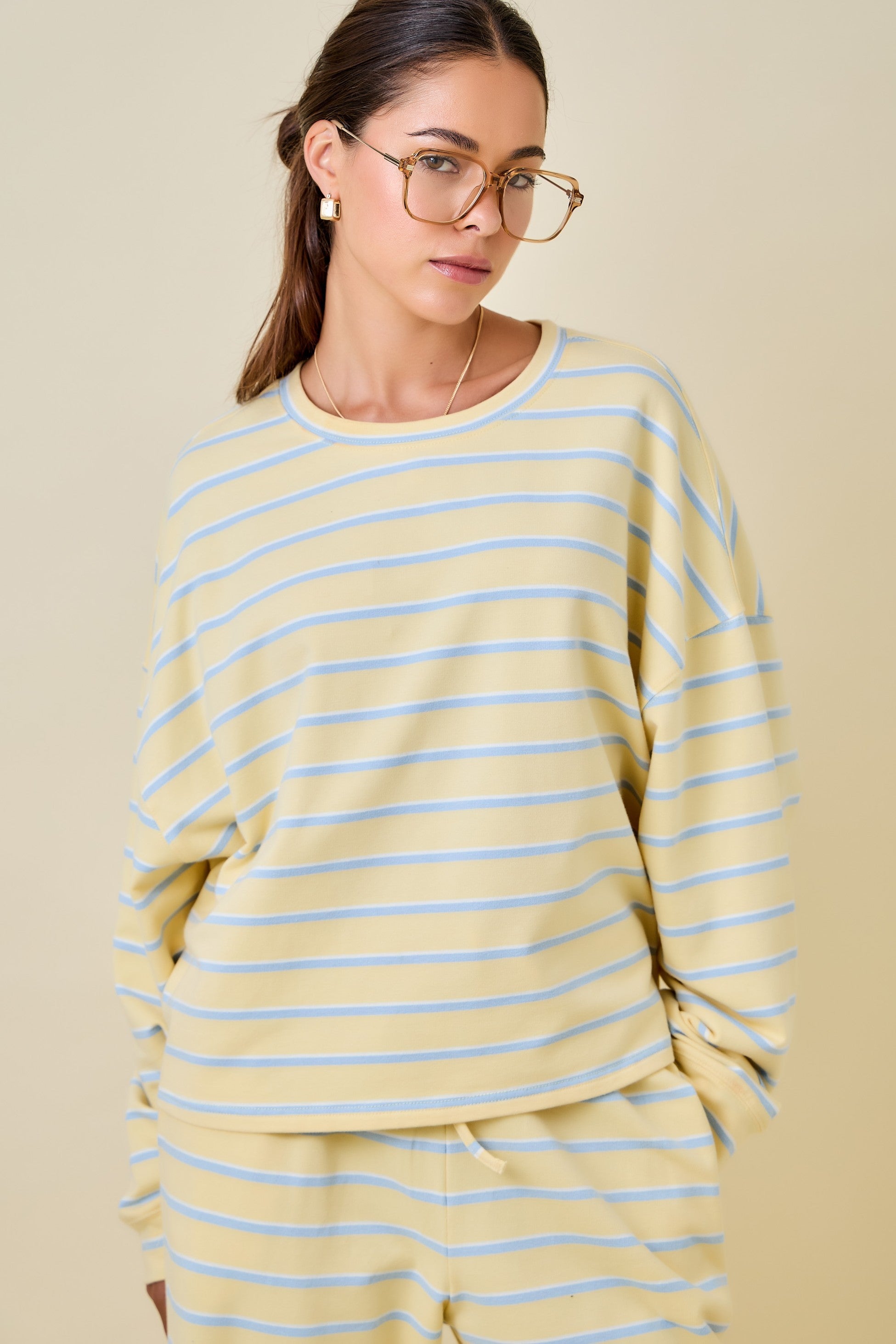 Francine Striped Terry Long Sleeve & Mini Skort Set in Yellow