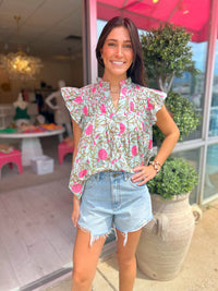 Kasie Floral Top in Mint