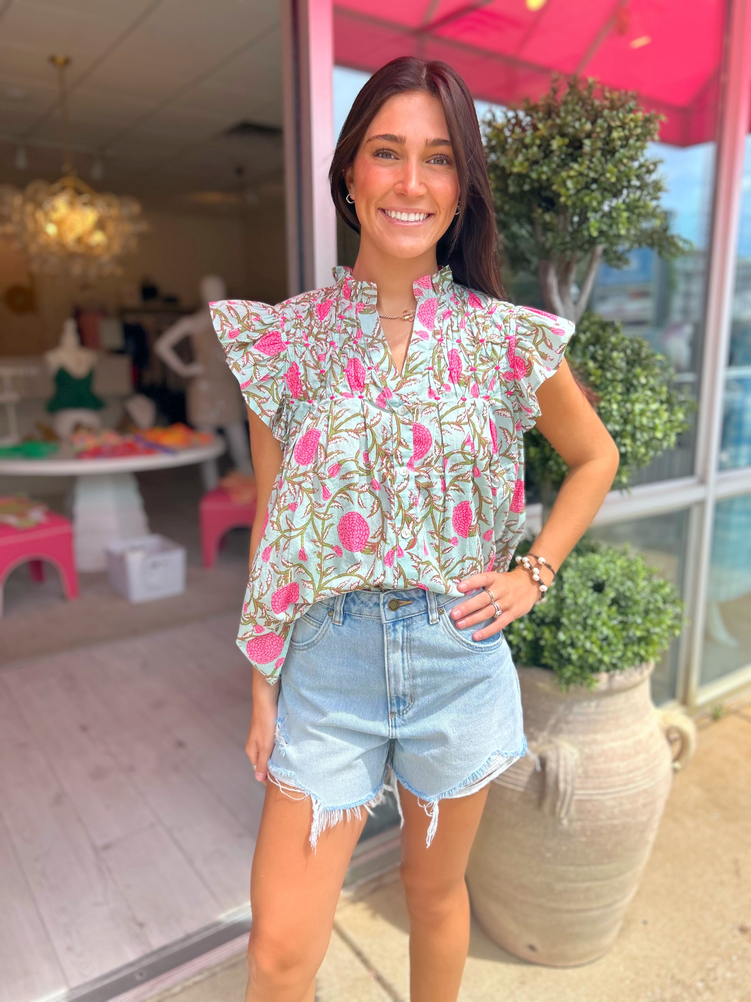 Kasie Floral Top in Mint