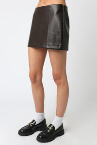 Shay Pleather Mini Skirt in Dark Chocolate