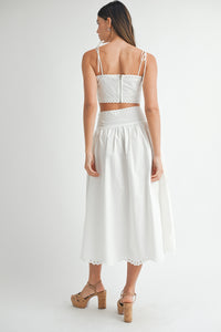 Blythe Embroidery Top & Midi Skirt Set in White