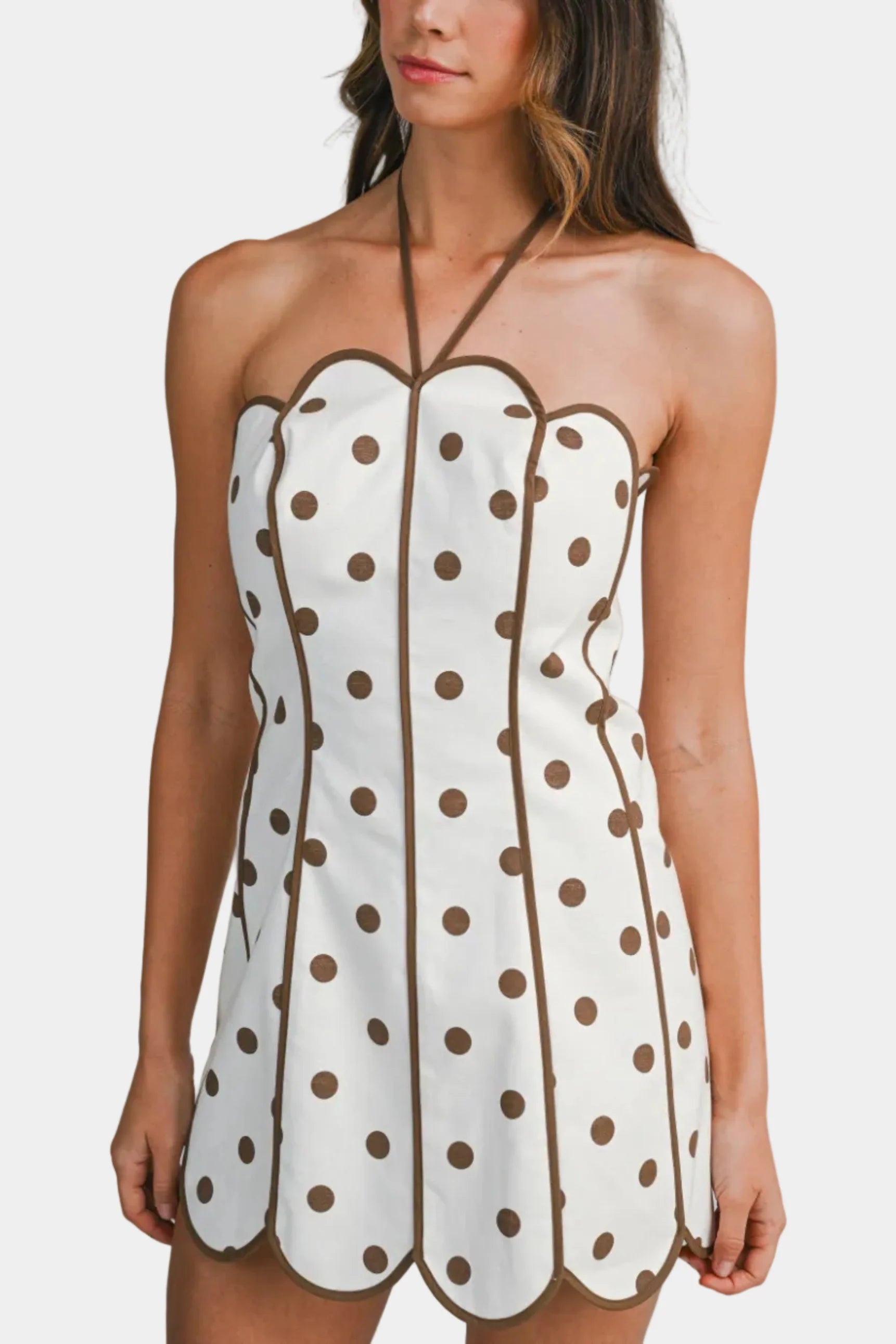 Jess Halter Scallop Polka Dot Mini Dress