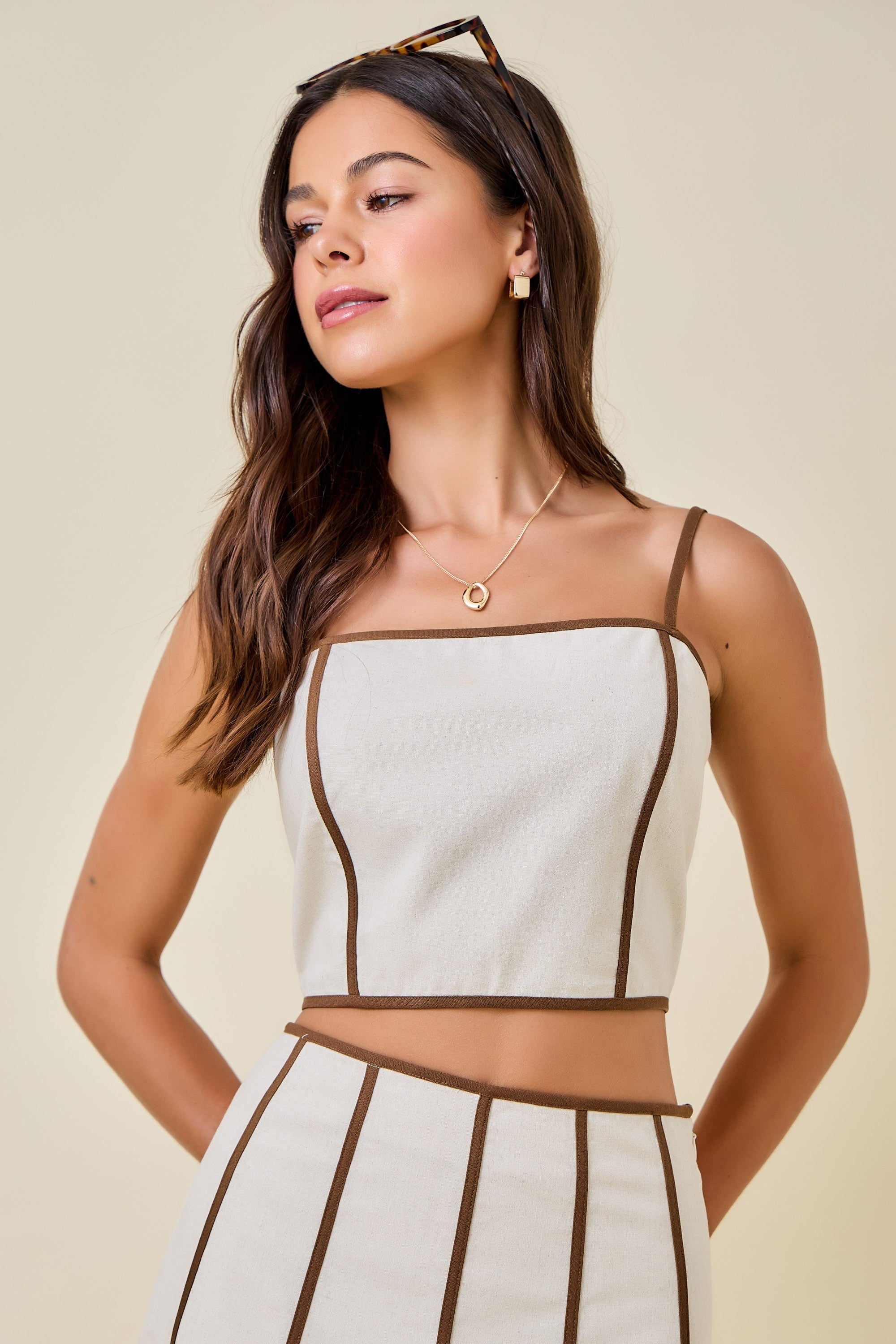 Leslie Contrast Binding Crop Top & Midi Skirt Set