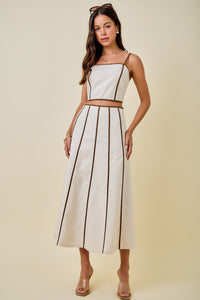 Leslie Contrast Binding Crop Top & Midi Skirt Set