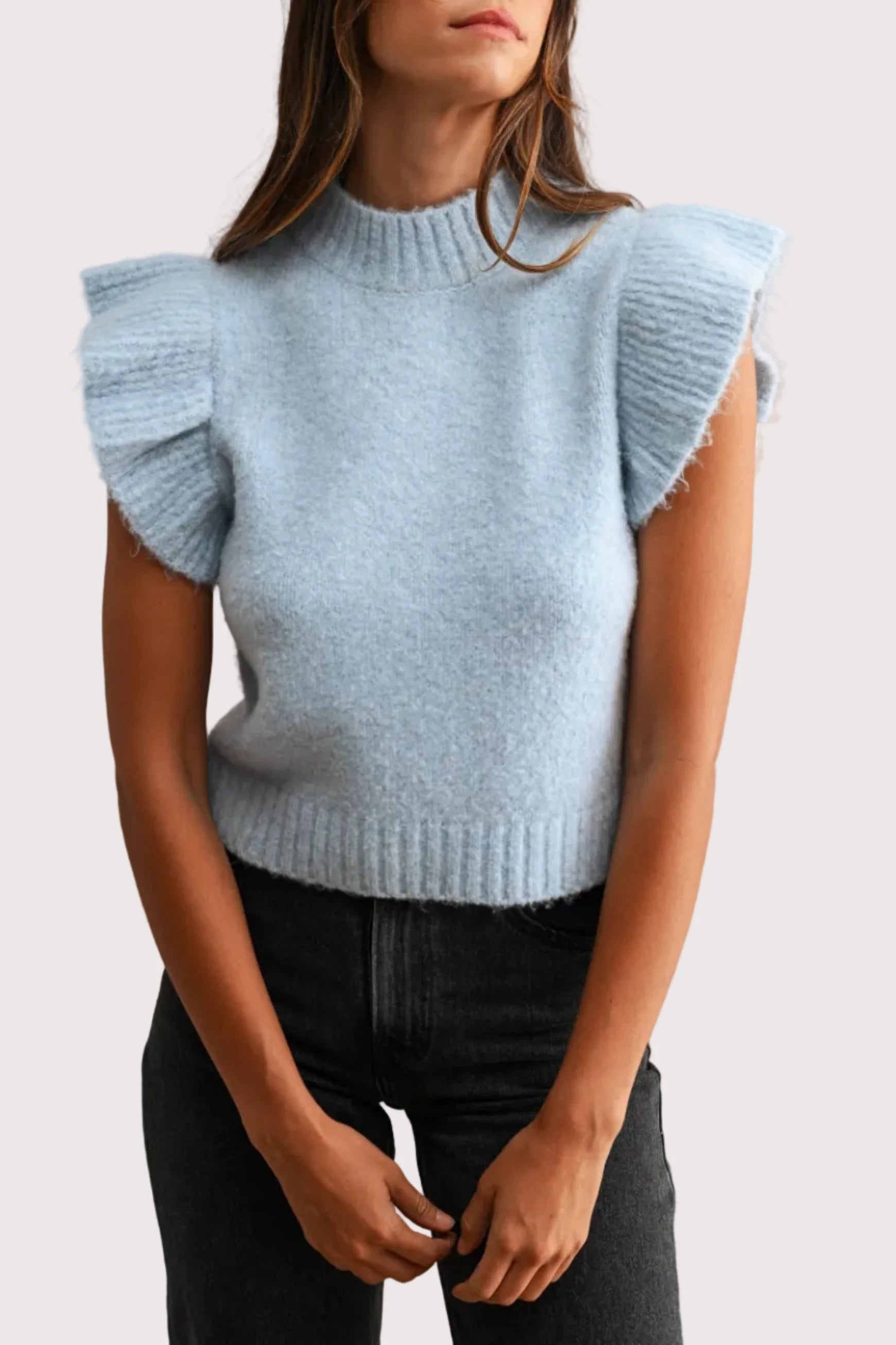 Mila Ruffle Knitted Sweater Vest in Blue