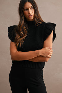 Mila Ruffle Knitted Sweater Vest in Black