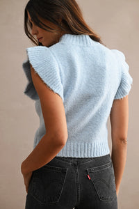 Mila Ruffle Knitted Sweater Vest in Blue
