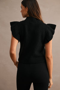 Mila Ruffle Knitted Sweater Vest in Black