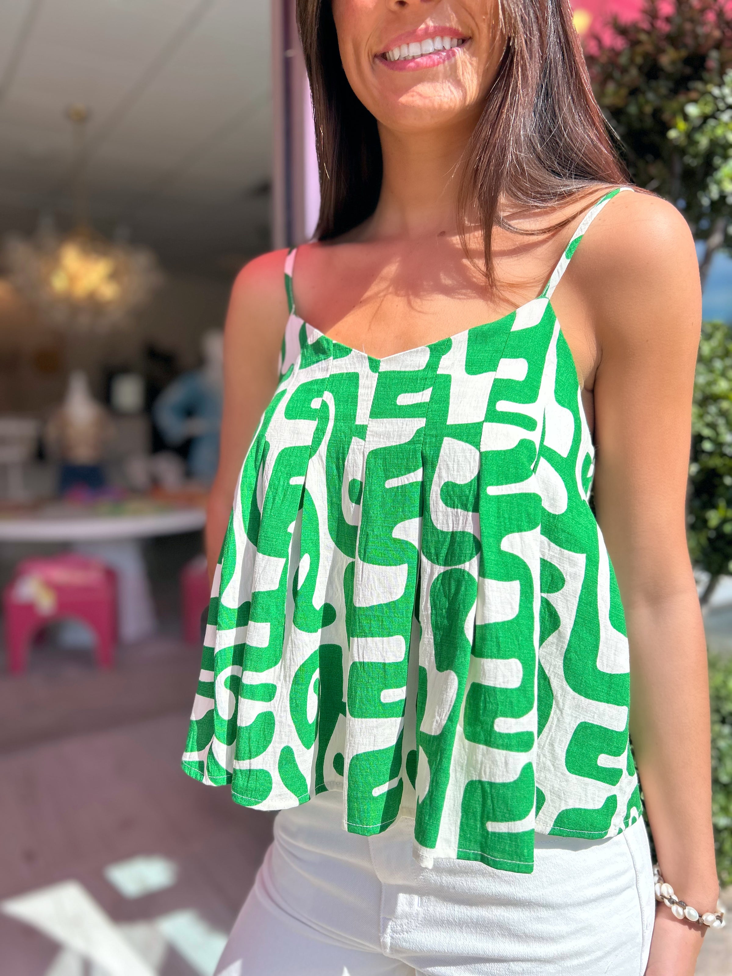 THML Evelyn Pleated Geo Print Top