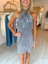 Show Me Your Mumu Jasmine Tie Mini Dress in Pleated Silver