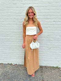 Dress To Buckled Linen Blouse & Side Slit Skirt Set