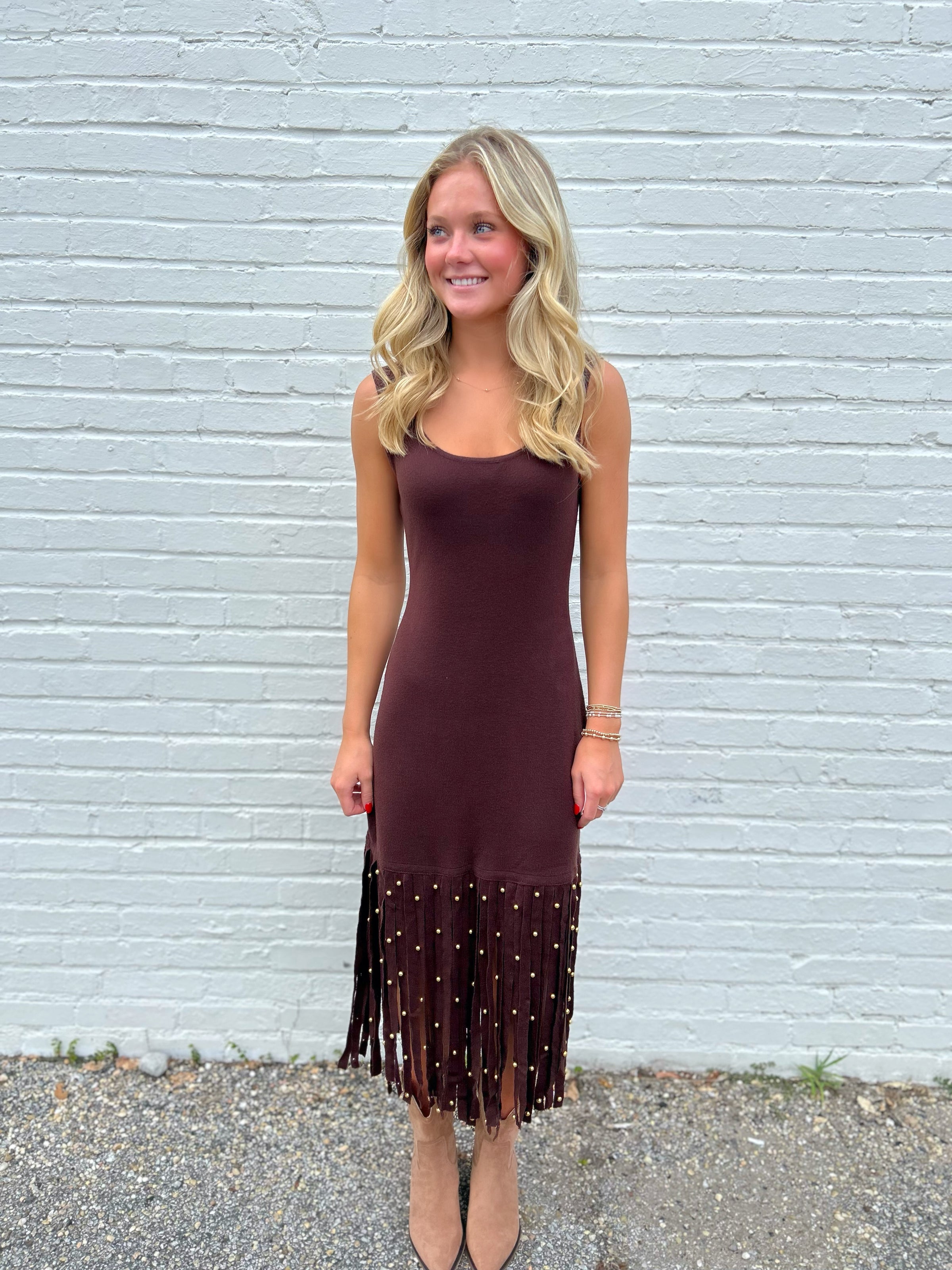Vera Knit Fringe Midi Dress
