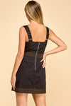 Briley Stitch Detail Square Neckline Mini Dress in Black