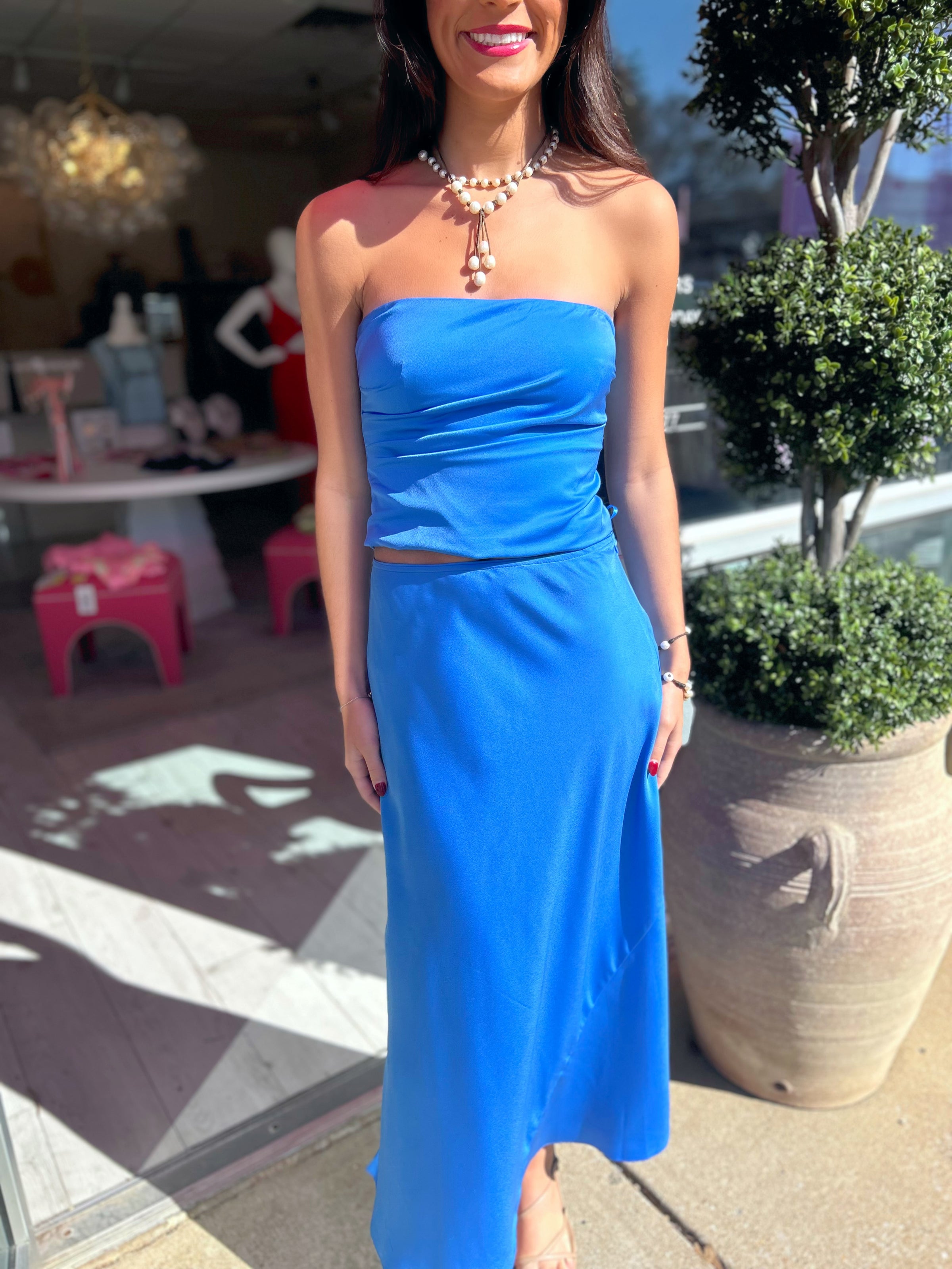 RENTAL Nia Strapless Top & Midi Skirt Set