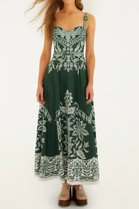 FARM RIO Miranda Dark Green Belt Buckles Maxi Dress