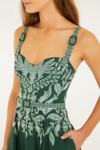 FARM RIO Miranda Dark Green Belt Buckles Maxi Dress