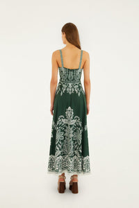 FARM RIO Miranda Dark Green Belt Buckles Maxi Dress