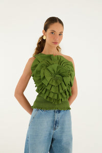 FARM RIO Green One Shoulder Blouse