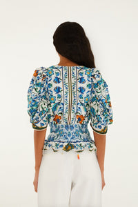 FARM RIO Flora Tile Off-White Blouse