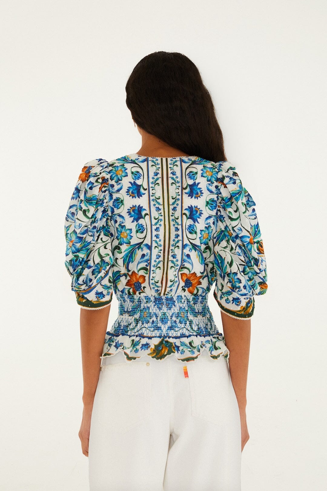 FARM RIO Flora Tile Off-White Blouse