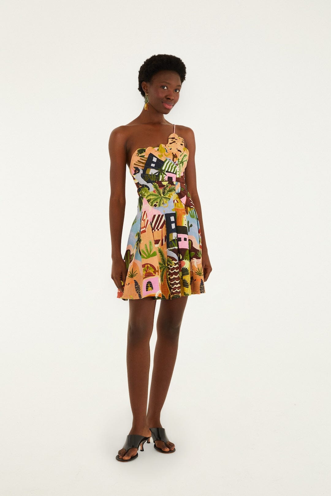 FARM RIO Tropical Painting Multicolor Mini Dress