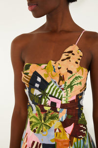 FARM RIO Tropical Painting Multicolor Mini Dress