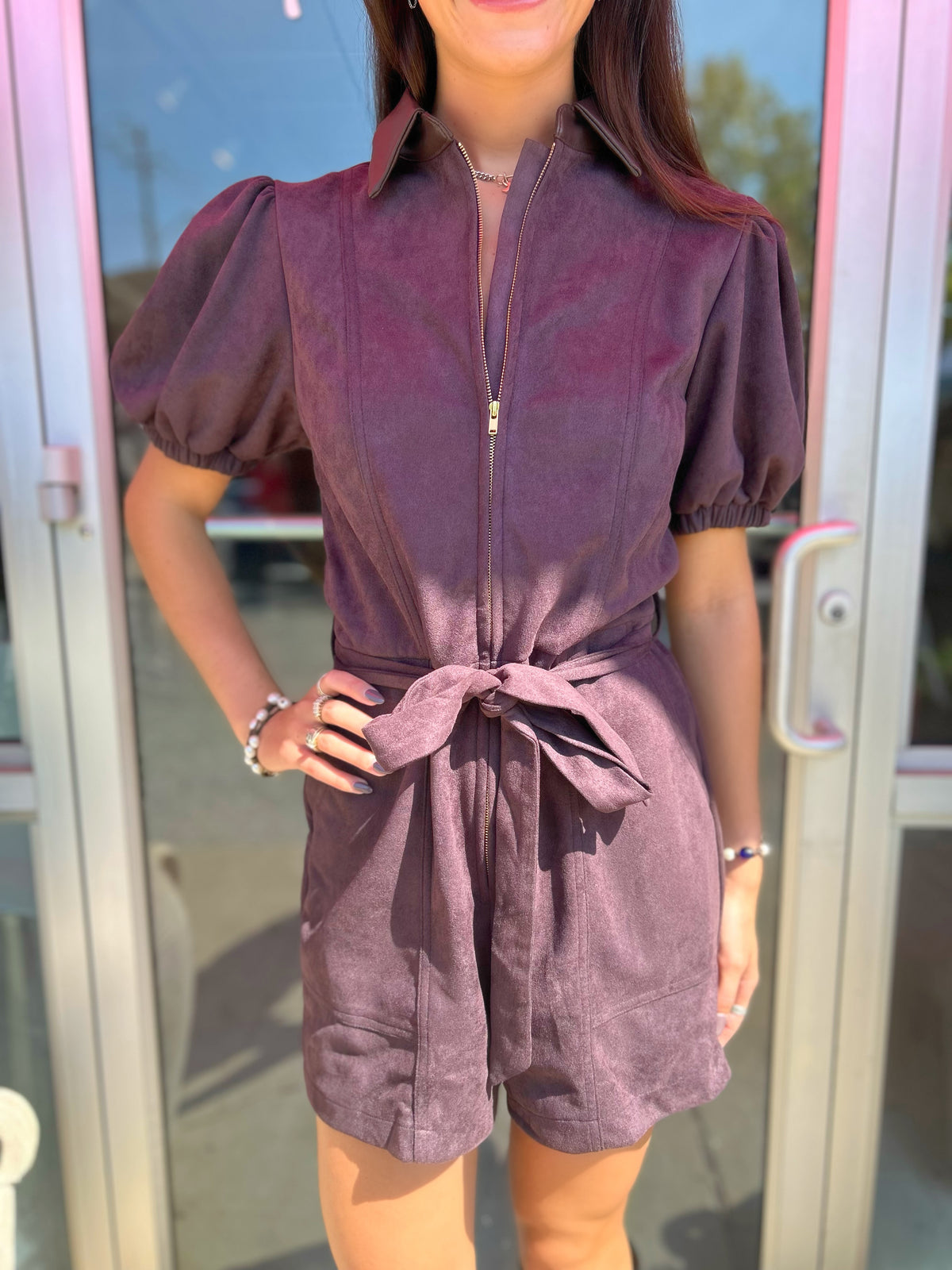 THML Addie Suede Romper