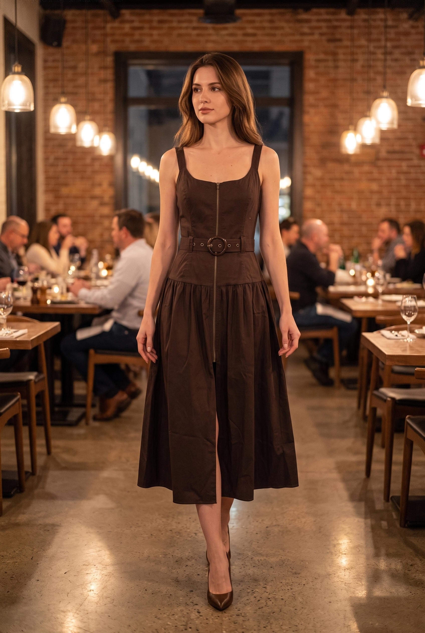 Miller Belted Zip Front Midi Dress