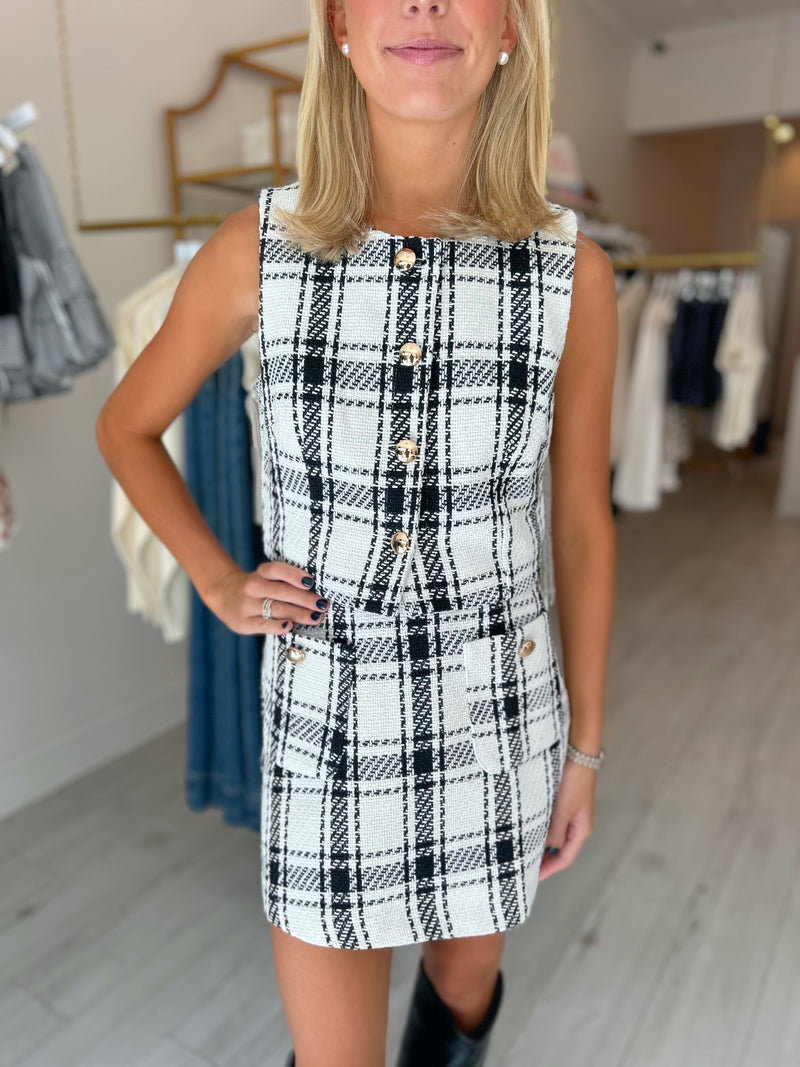 Blake Plaid Tweed Cropped Vest & Front Pocket Skirt Set