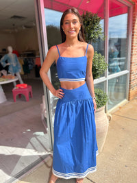 Lusana Oliver Embroidered Poplin Skirt Set in Sapphire Stripe